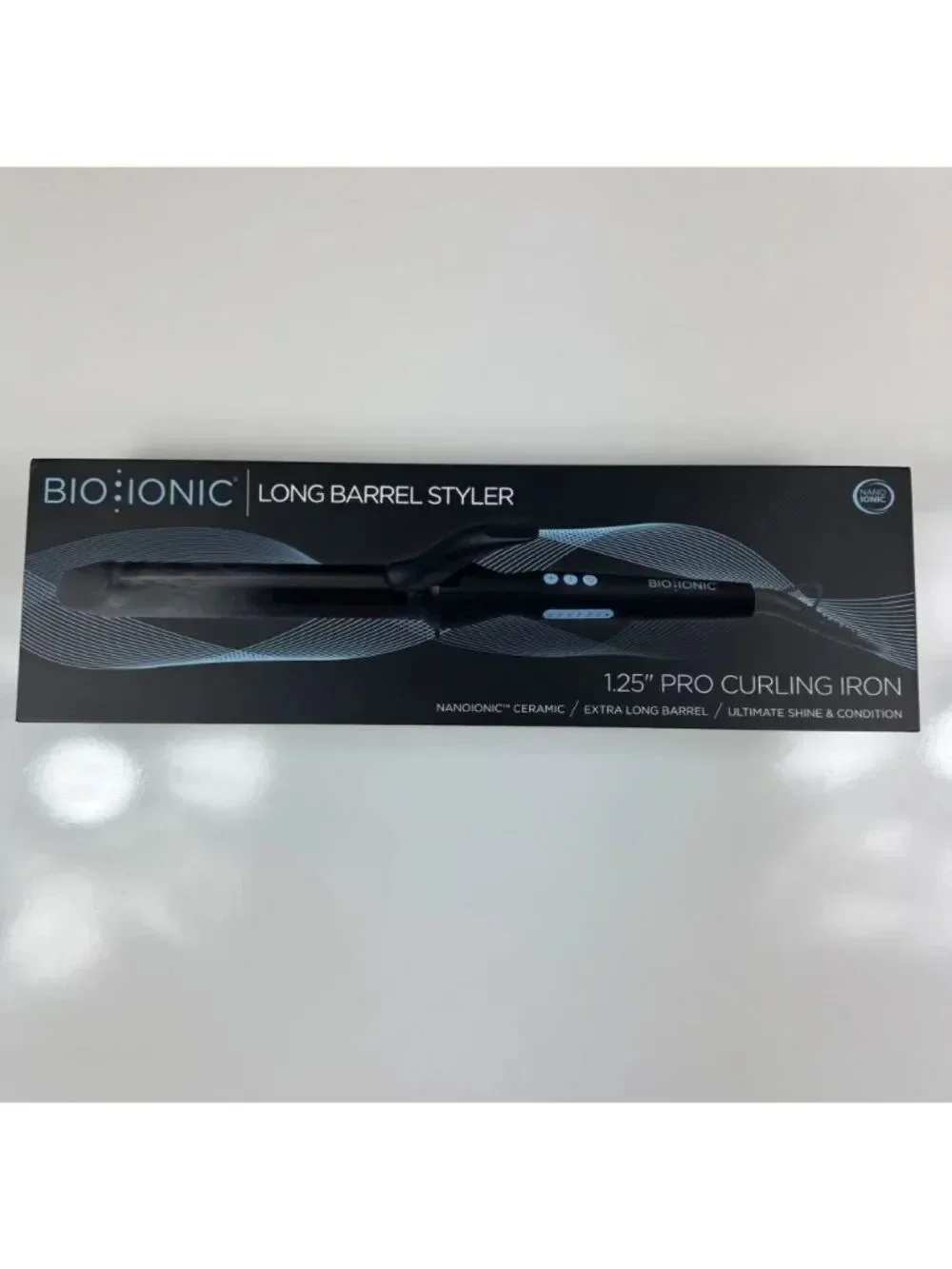 BIO IONIC Long Barrel Curling Iron Styler 1.25-Inch Black Nanoionic Beachy Waves
